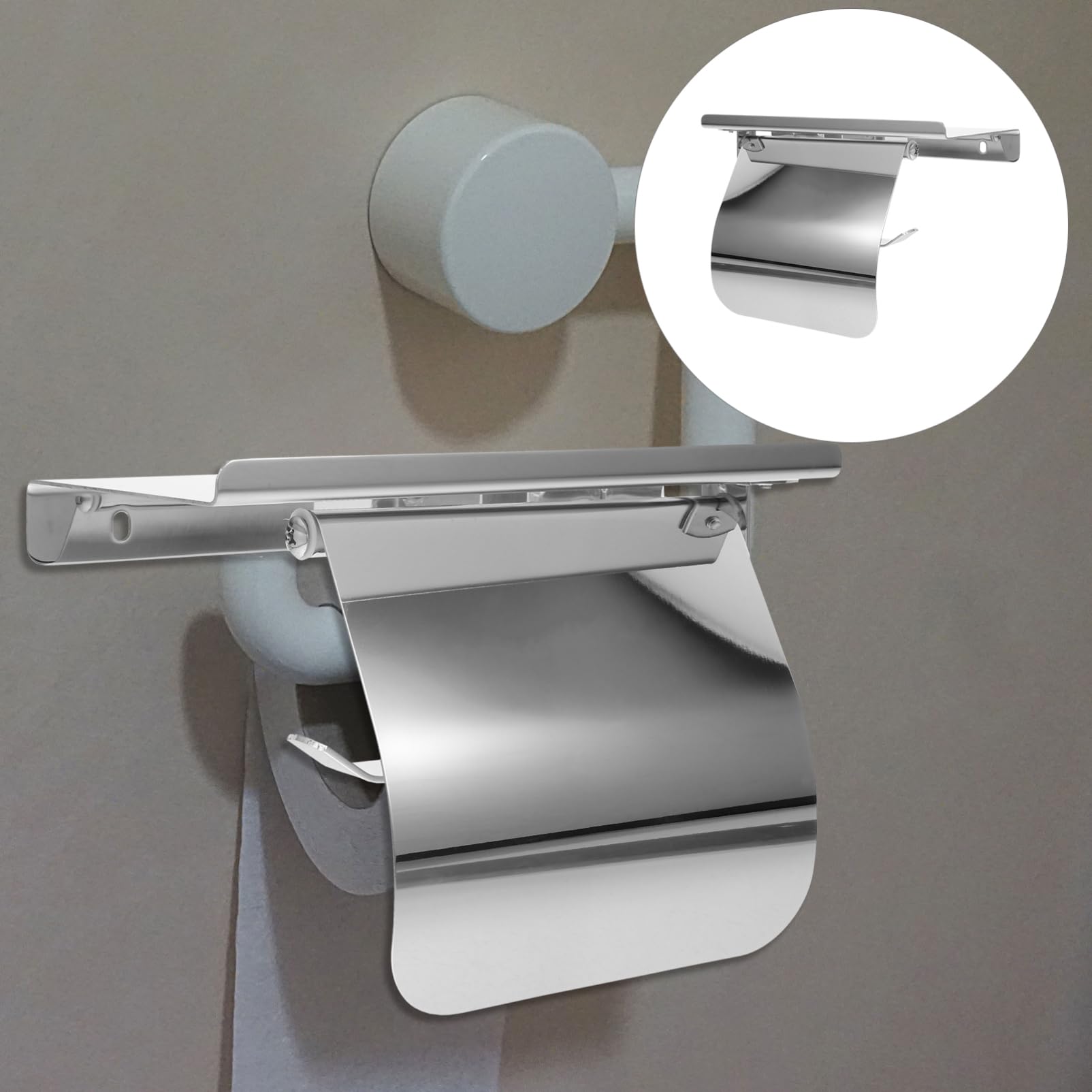 Alipis Portarotolo con Mensola in Acciaio Inossidabile Argento, Resistente alla Ruggine, con Supporto per Telefono, Design Moderno per Bagno e Casa