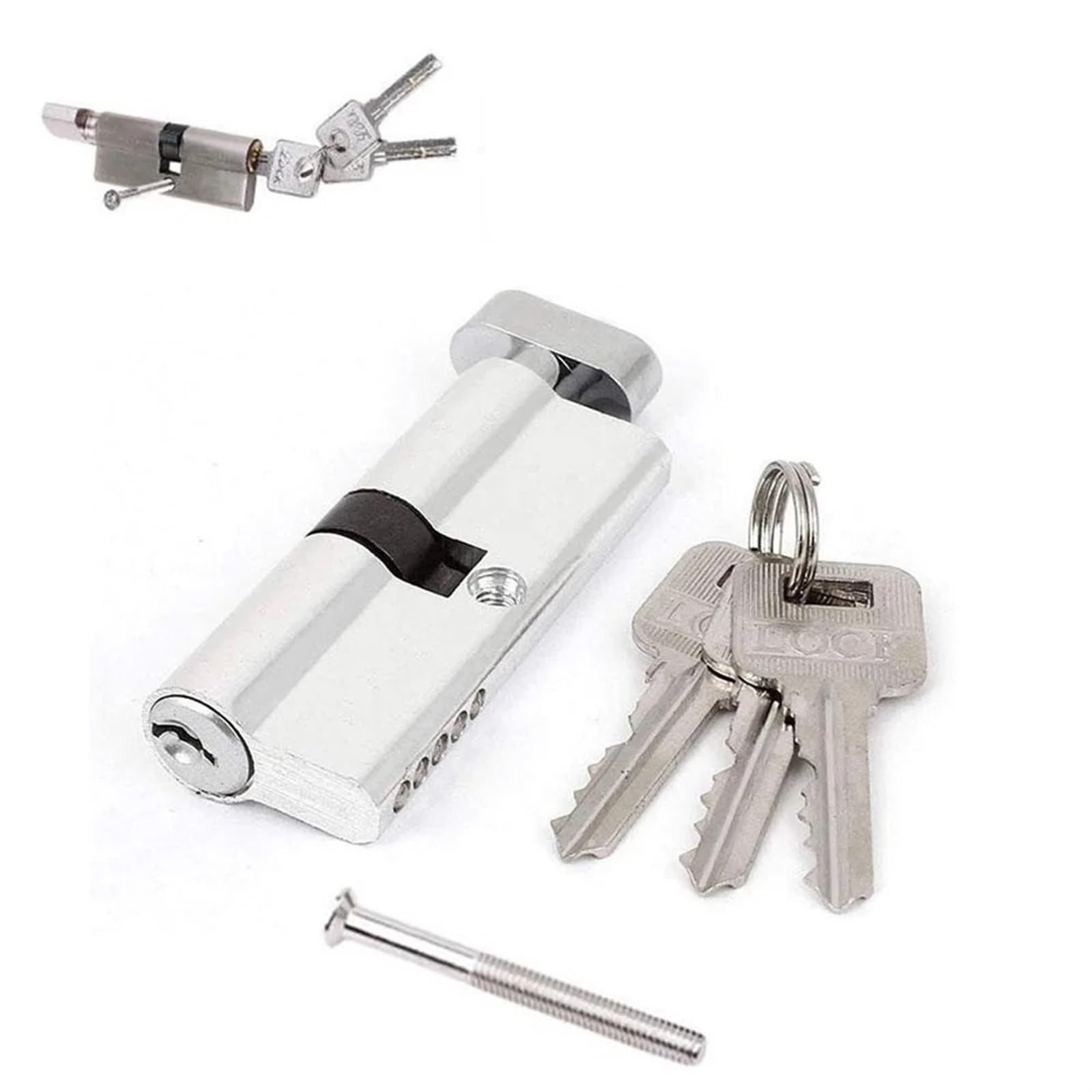 Startseite Aluminium Türschloss Silber Ton Zylinder Hardware Innen Aluminium Schließfach Möbel Schlösser Schlüssel 1Stk
