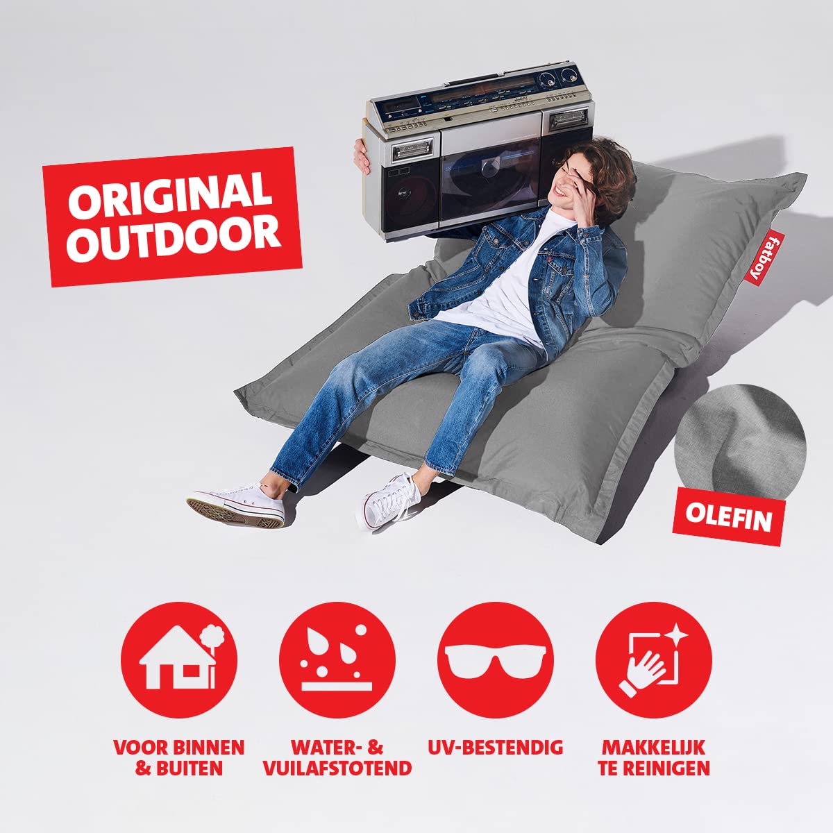 Fatboy® The Original - Pouf per esterni, 180 x 140 cm, motivo: Bean Bag/Cuscino/Poltrona XXL, Classica per esterni, colore: Grigio Roccia