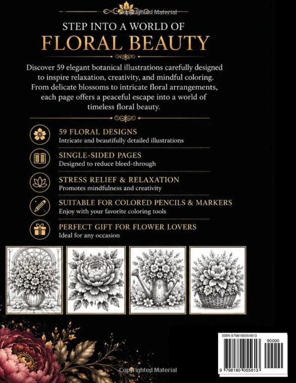 Timeless Floral Elegance: A Luxury Botanical Coloring Book for Relaxation and Creativity image 3