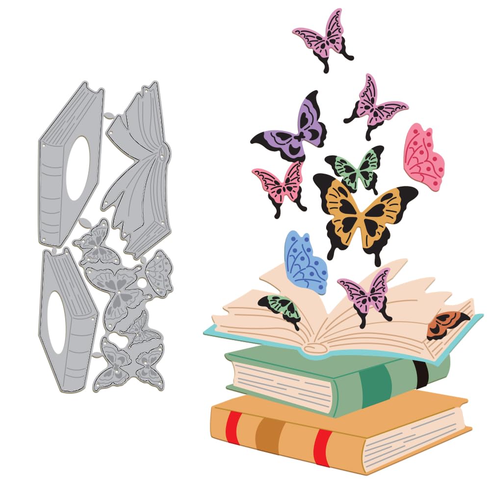 GLOBLELAND Book Butterflies Cutting Dies for Card Making Metal Books and Butterfly Die Cuts Embossing Stencils Cutting Dies Template for Scrapbooking Paper Decoration Journal Craft Decor Book Butterfly
