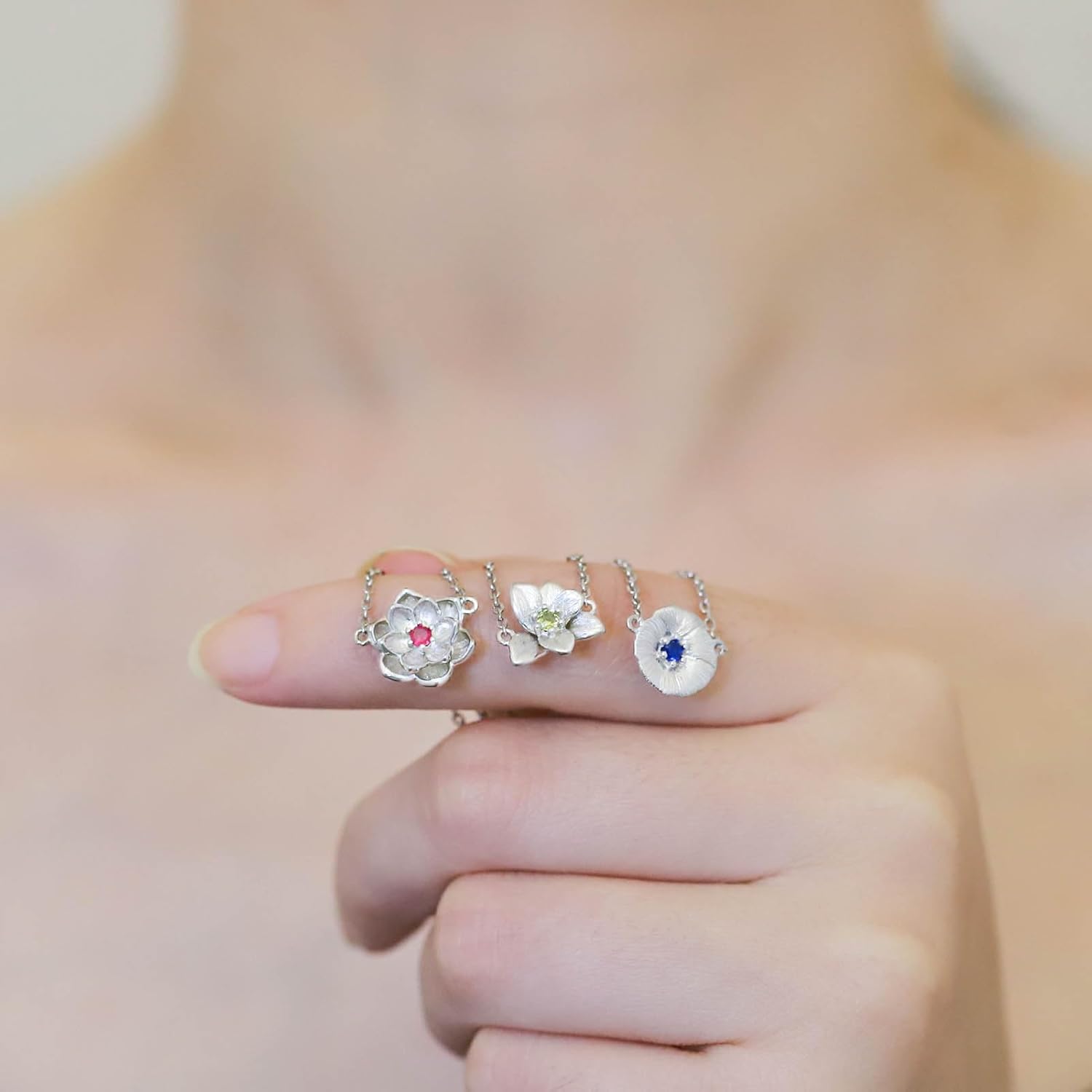 Birthstone Birth Flower Necklace: Sterling Silver Personalized Birthday Jewelry Gift for Women, Dainty Floral Pendant Keepsake for Her - Image 5