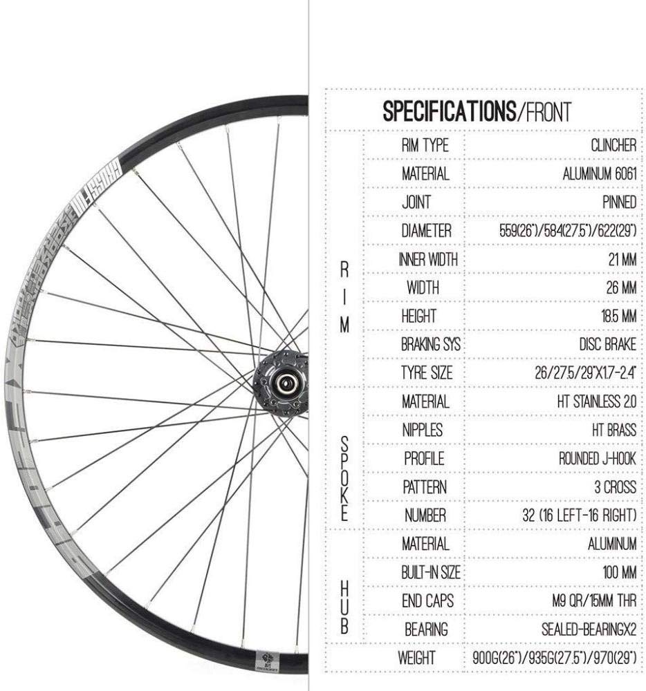 Vorderrad MTB Bike HINTERRAD 29"Räder Bike Alloy Wheel Set Scheibenfelgenbremse 8/9/10/11 Speed ​​Sealed Bearings Nabe Schnellspanner, Grau-27,5 Zoll