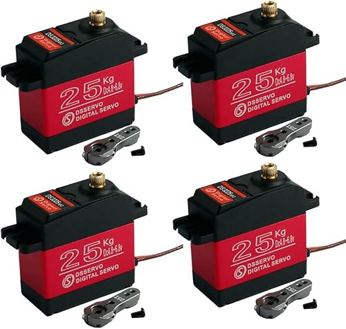 4 piezas DSSERVO DS3225MG 55.1 lbs Servos digitales de engranaje de metal impermeable, servo RC de alto torque de 180 grados con brazo servo 25T
