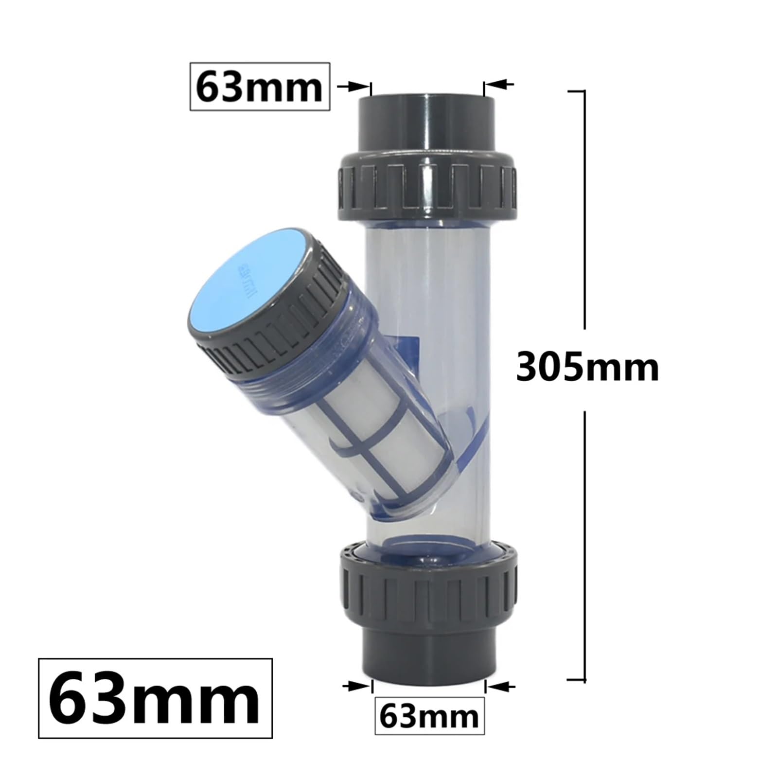 Filtro de agua tipo enchufe de 20/25/32/40/50/63mm, riego de jardín transparente, accesorios de 1mm DN15/20/25/32/40/50(63mm)
