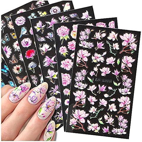Dornail 6 Blatt 5D Nagelsticker Schmetterling Blume Nagelaufkleber Stereoskopisch Geprägt Nail Art Aufkleber Selbstklebend Frühling Sommer Nagel Sticker Nageldesign Nail Art Dekoration Cover