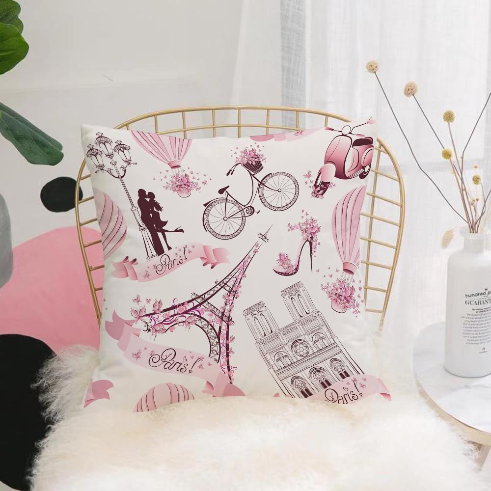 HYOSXW Cushion Cover,Throw Pillow Case Home Decorative for Living Room Bedroom Sofa Chair 16X16 Inch,Paris symbols seamless pattern. Romantic travel in Paris. Vector,Pillowcase 40X40cm