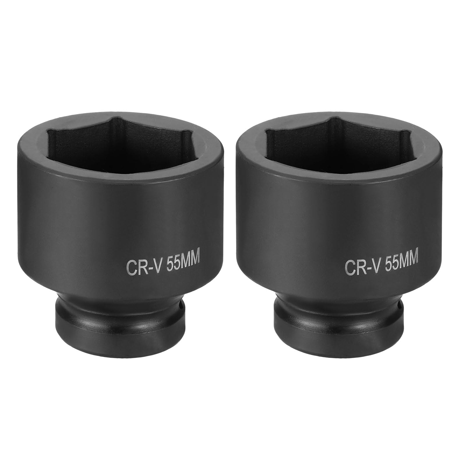 sourcing map 2pcs 6 Point Impact Socket 1" Drive 55mm Metric Socket CR-V Steel Spindle Axle Hex Sockets for Machine Shaft Nuts Bolts Repair, Black