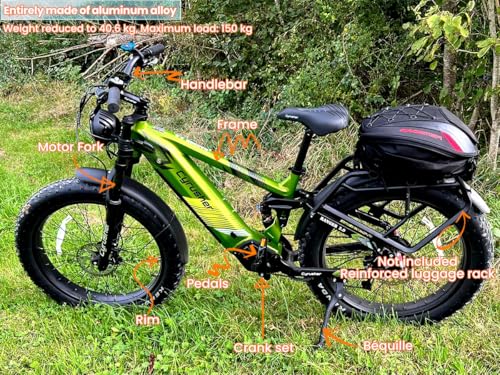 Cyrusher Aluminum Electric Bike 26inch Ranger, 250W 25km/h 52V 20Ah 128km, Air Suspension, 9 Speed, Hydraulic Disc Brakes, 4" Fat Tires, Black - Image 9