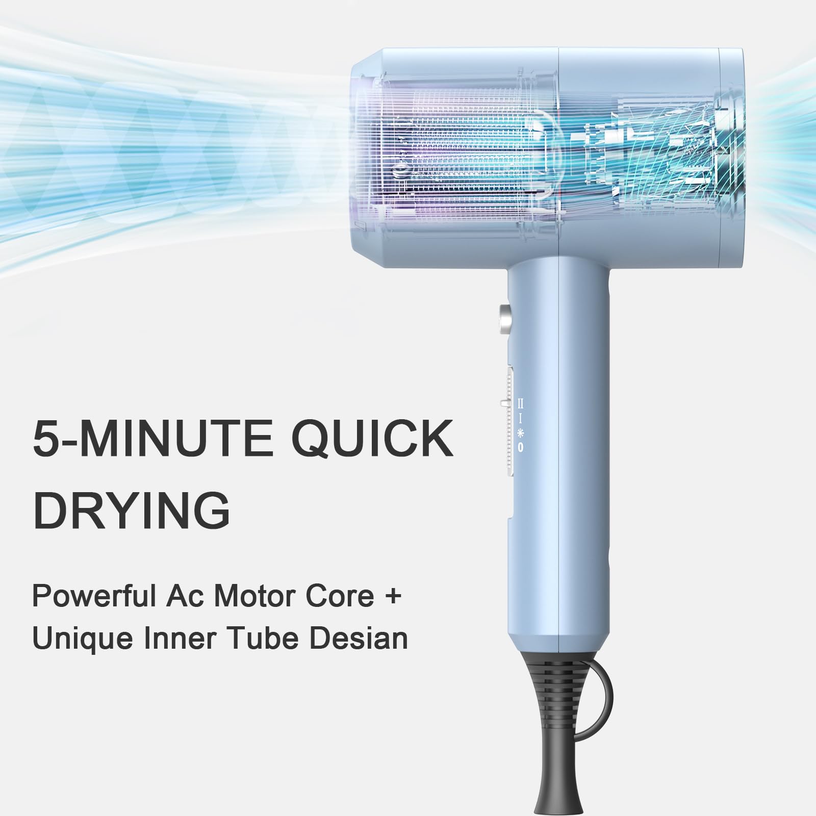Phon Ionico, Slopehill Asciugacapelli Professionali con Motore AC 1800w per Asciugatura Rapida, Pulsante Caldo/Freddo, 1 Diffusore 2 Concentratori, 3 Impostazioni Di Temperatura (blu)