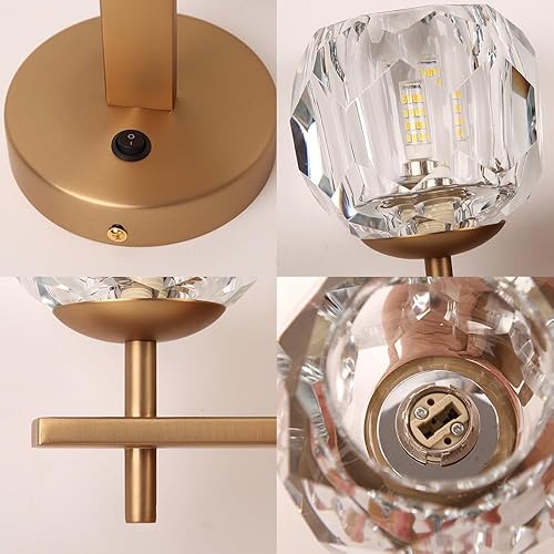 Miniatura 3 de Aplique de pared de cristal con interruptor de encendidoapagado (latón mate, 1 unidad)