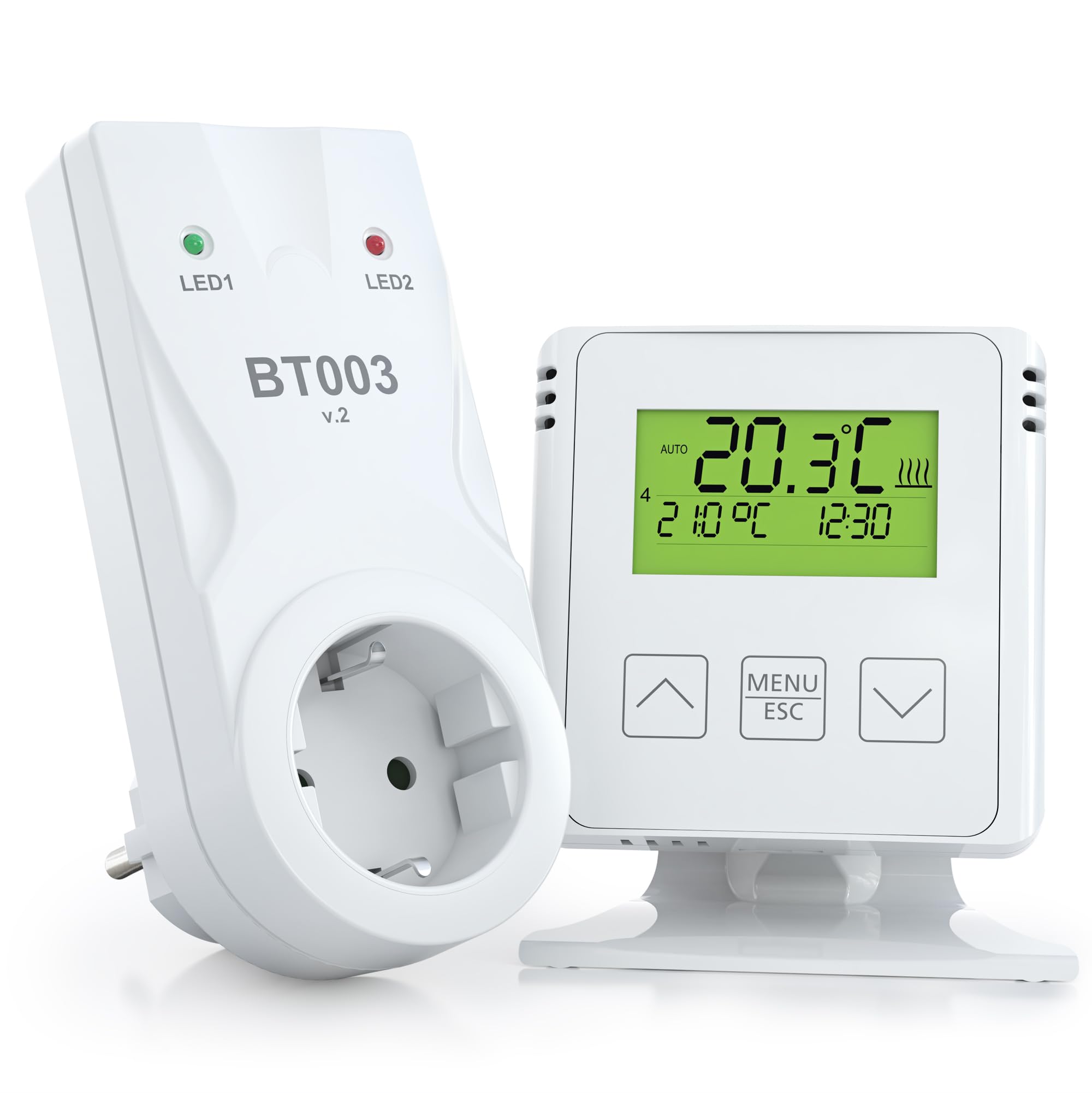 ELEKTROBOCK BT733 - Termostato radio con presa intermedia, portata 35 m, per riscaldamento elettrico e riscaldamento a infrarossi, programmi settimanali, antigelo, colore: Bianco