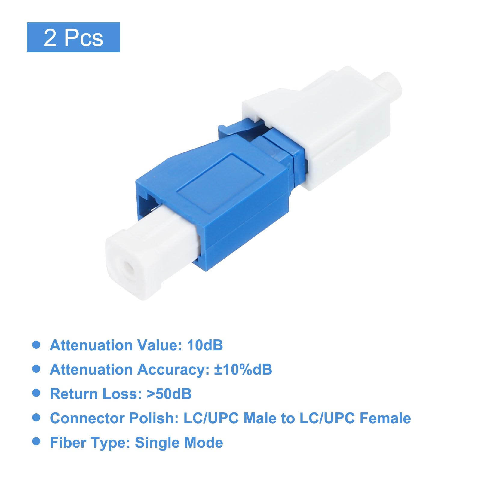 Atenuador de Fibra Óptica LC 10db LC/UPC Monomodo Fijo Macho a Hembra Paquete de 2