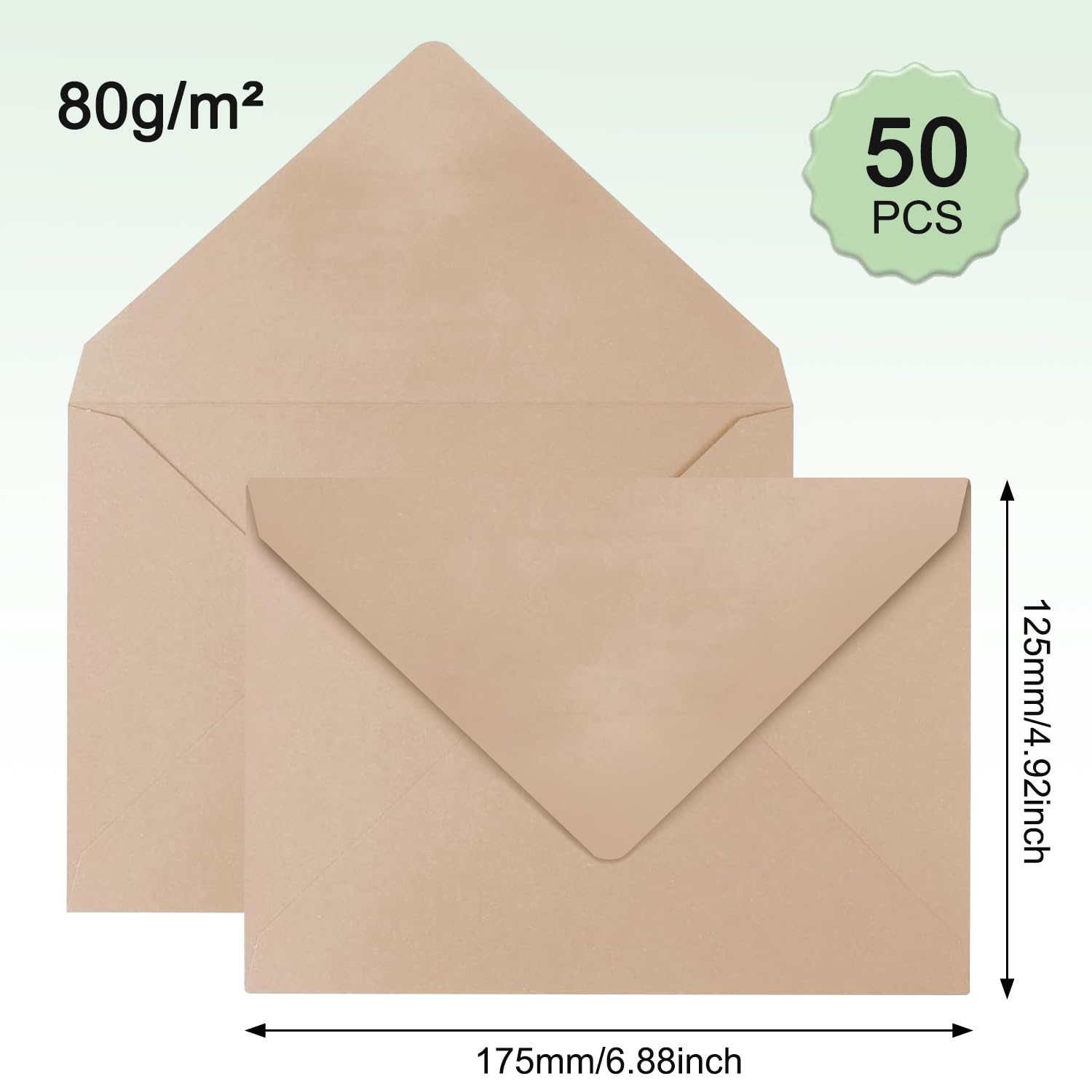 AiQInu 50 sztuk kopert z papieru typu kraft, 120 g/m² Vintage Brązowa koperta ze spiczastą klapą 12,5 x 17,5 cm, kartki z życzeniami do projektowania, drukowania, zaproszenia, kartki urodzinowe