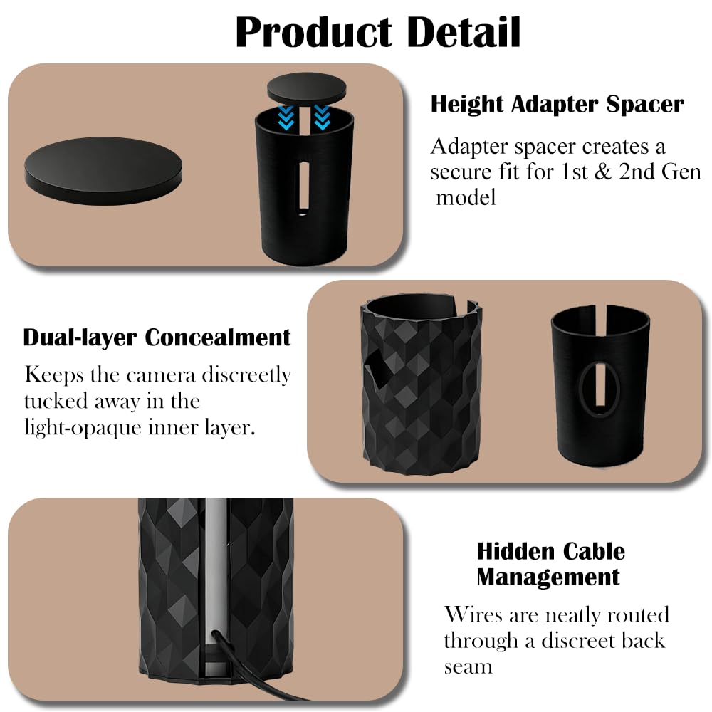 Vase décoratif compatible avec Ring Indoor Cam 1ère et 2ème | Comprend un adaptateur modulaire pour la compatibilité Ring Cam 1ère/2ème génération. Dispose d'un motif géométrique moderne