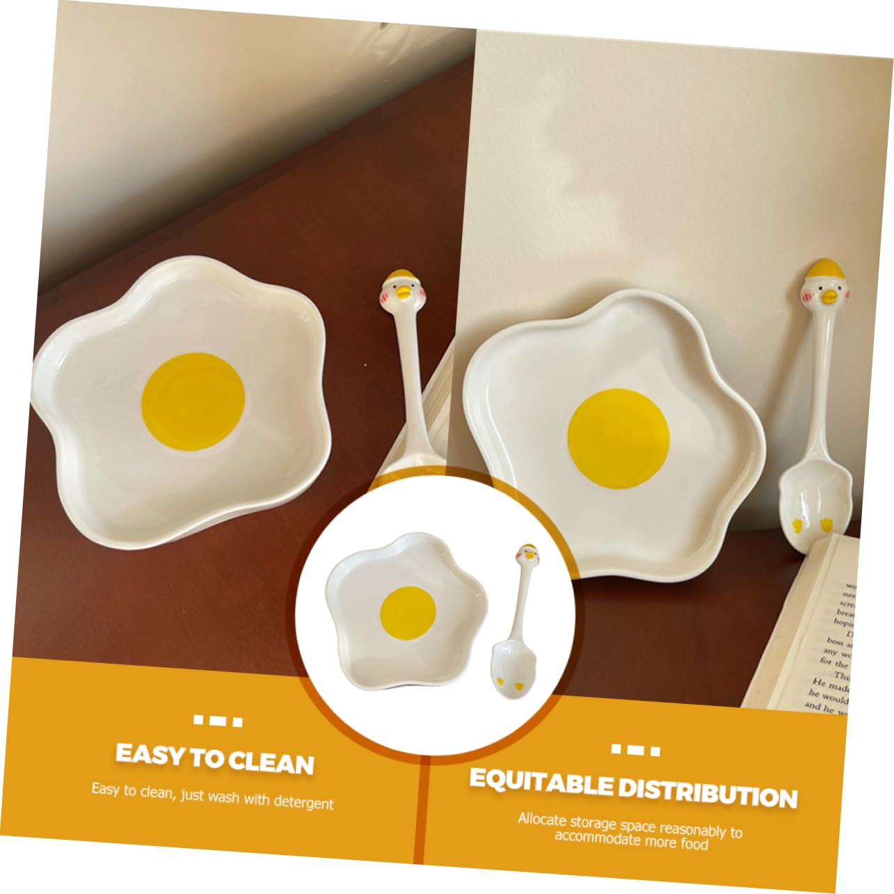 MUCKLILY 1 Set Hand Painted Poached Egg Designed Plate Decorative Ceramic Food Serving Dish for Breakfast Desserts and Salads Lightweight Kitchen Tableware Unique Irregular Design