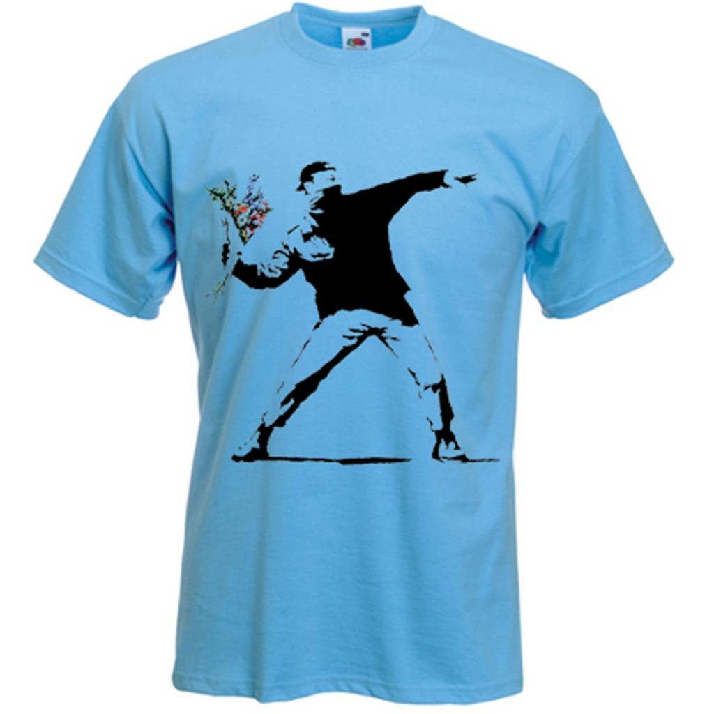 Banksy T-Shirt - Flower Thrower - Light Blue - XL