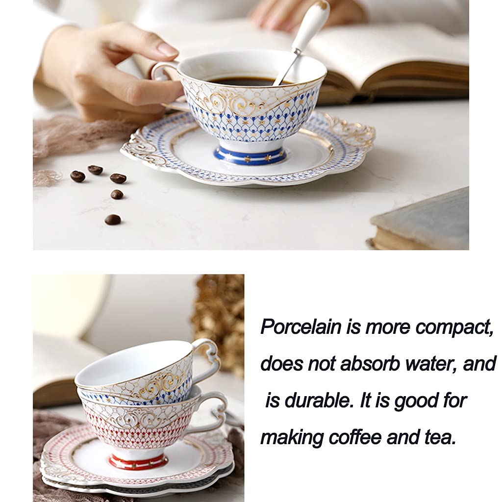 Teetassen und Untertasse Sets 6.8 oz porzellantasse vintage Premium-Qualität Bone China Handgemachte Goldene Felgen-Teetasse für Latte, Kaffee, Tee Becher Geschenk-Set für Männer Frauen-Dad-Mutter