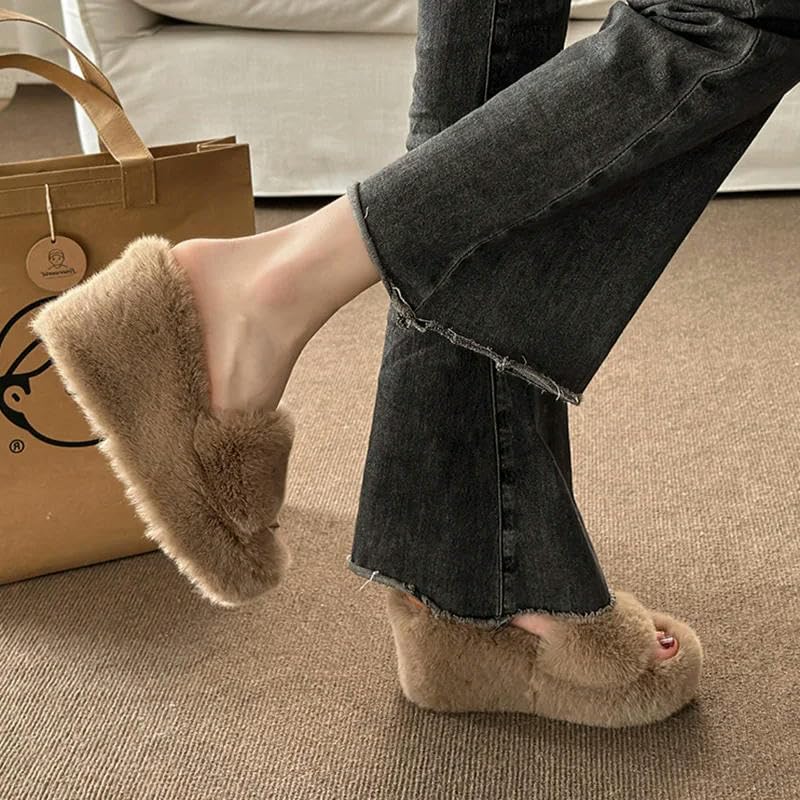 Women's Warm Home Slippers Autumn Winter Wedge Slippers Woman Home Fur Slippers for Women Platform Slides Indoor Shoes3