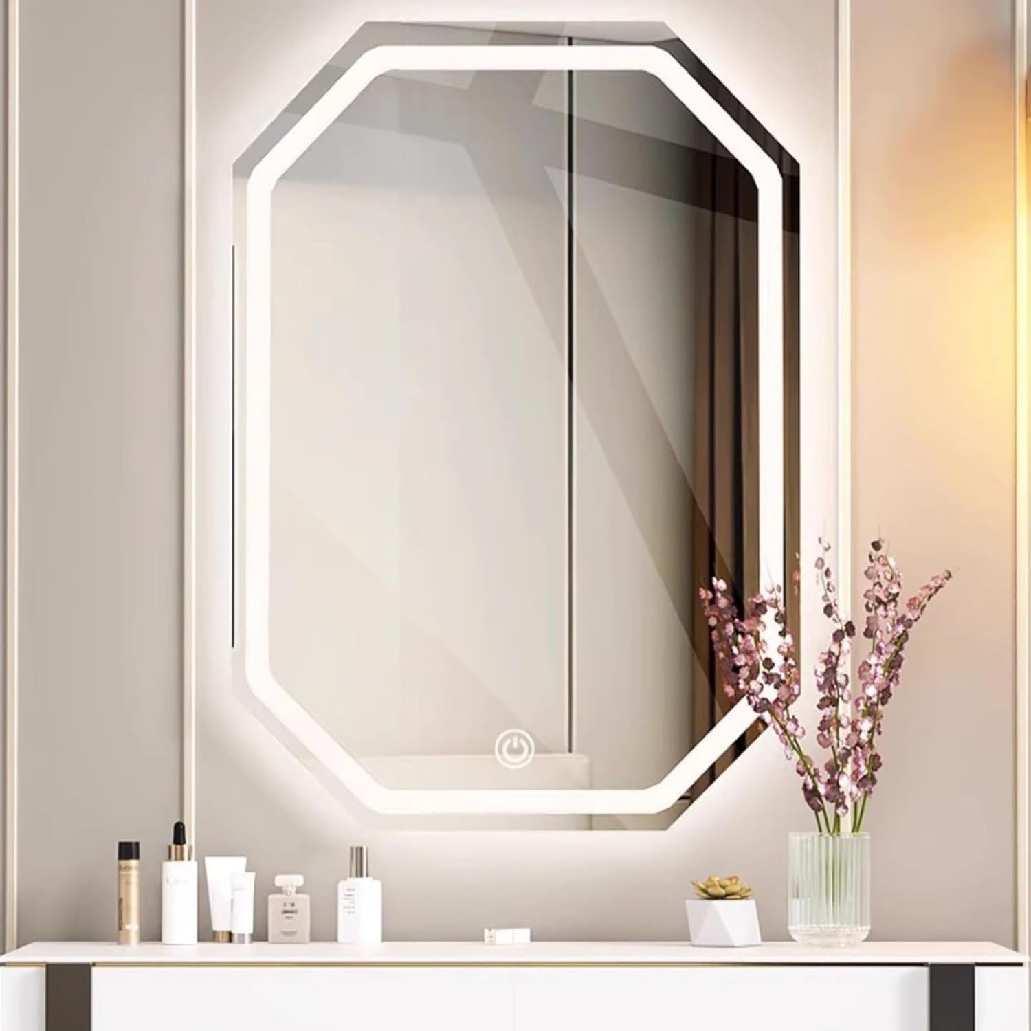 Espejo de baño LED anti-explosión de 60x80cm con iluminación regulable y silueta octogonal