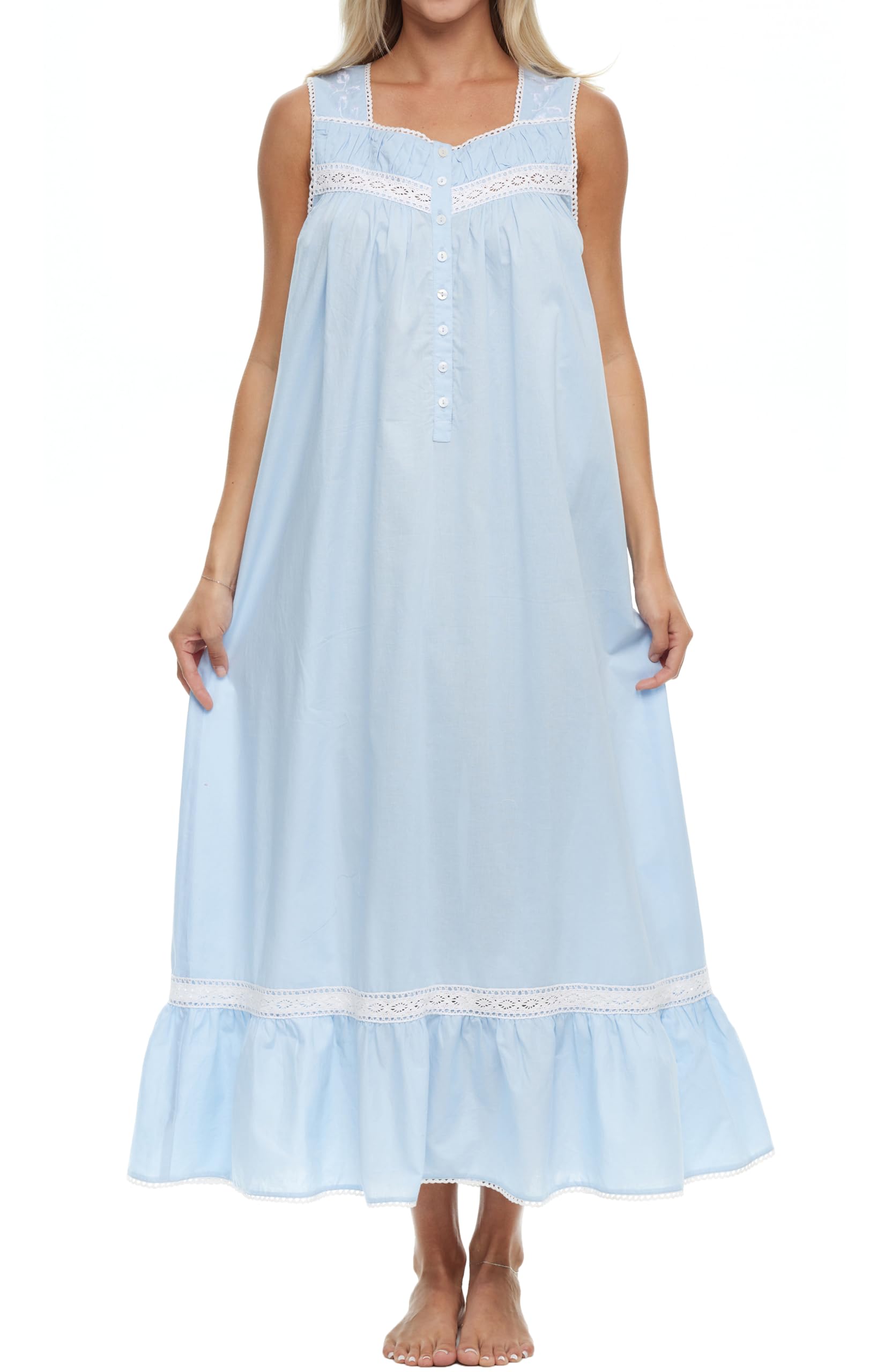 Alexander Del Rossa Cotton Nightgowns for Women, Victorian Nightgown, Ladies Vintage Cotton Sleeveless