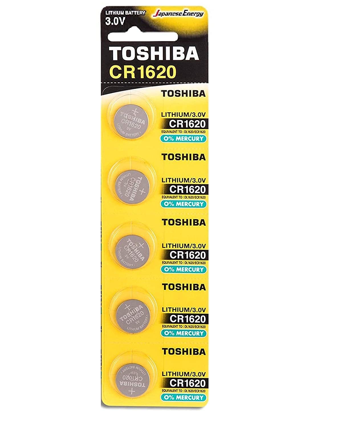 Toshiba CR1620 3V Lithium Coin Cell Battery Pack of 5 batteries