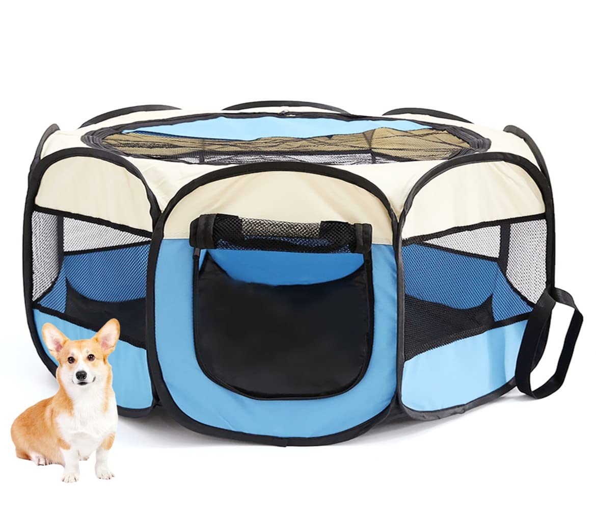 Portatile pieghevole per animali domestici, per cani e gatti, per interni ed esterni, ispessimento, tenda per box per animali domestici, box per cuccioli (Blu)