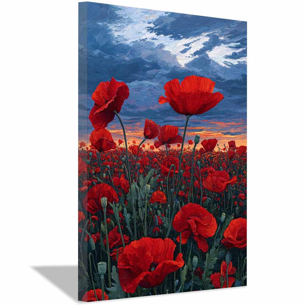 Xeniou Multicolor Flower Canvas Wall Art Reds Poppies At Dusk Canvas Wall Art, For Bedroom Bathroom Living Room Home Wall Decor(Multicolor)-70X100cm Framed
