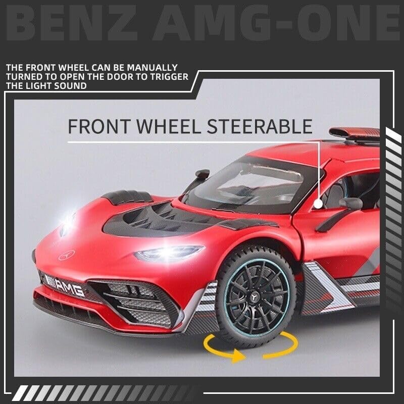 Image of 1:24 Scale Big Mercedes Benz AMG ONE Metal Diecast Car for Kids with Openable Doors, Sound, Light Effects, Pullback Function, Grey