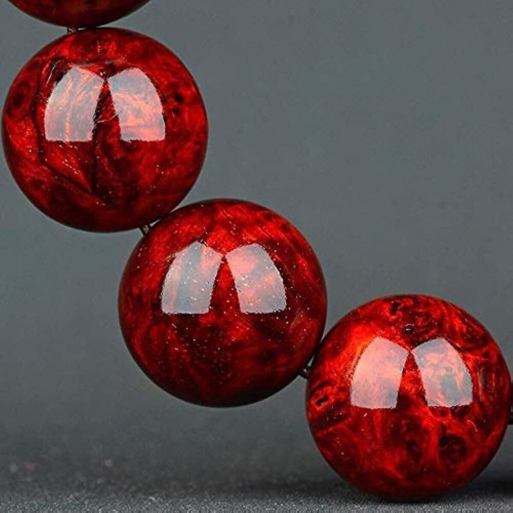 Pulsera de Madera de agar de 18mm con Cuentas de la India auténtica Tallada a Mano, Boutique de sándalo Rojo