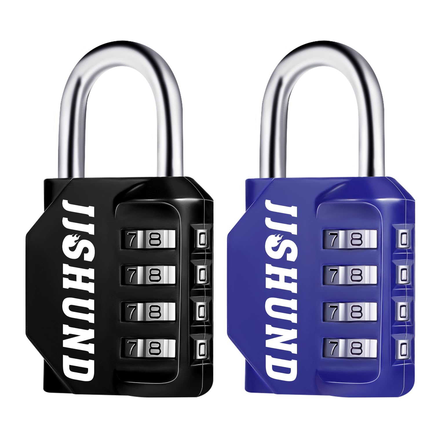2 Stück Vorhängeschloss Zahlenschloss, 4 Stellig Zinklegierung Schloss Mit Zahlencode, Metall Vorhängeschloss mit Zahlencode für Spind Fitnessstudio Werkzeugkasten (Schwarz, Blau)