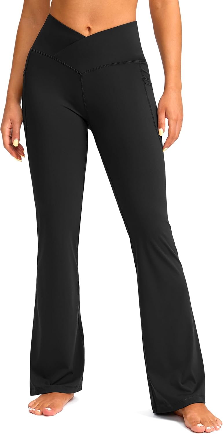 G Gradual Women's Flare Leggings Crossover Yoga Pants 29"/30.5"/32" High Waist Bell Bottom Pants for Women with Pockets(Black-New,32-XXL) - Image 2