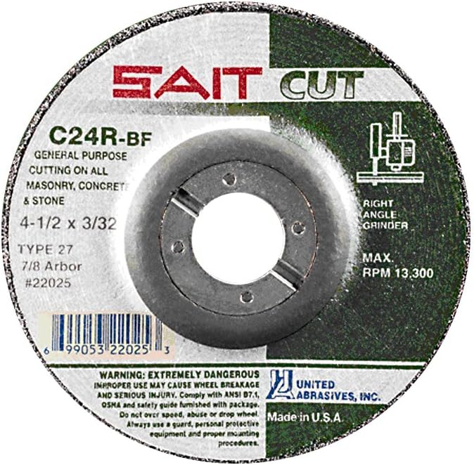 United Abrasives- SAIT 20092 Type 27 9-Inch x 1/4-Inch x 7/8-Inch 6600 Max RPM C24N - Concrete Depressed Center Grinding Wheels, 25-Pack