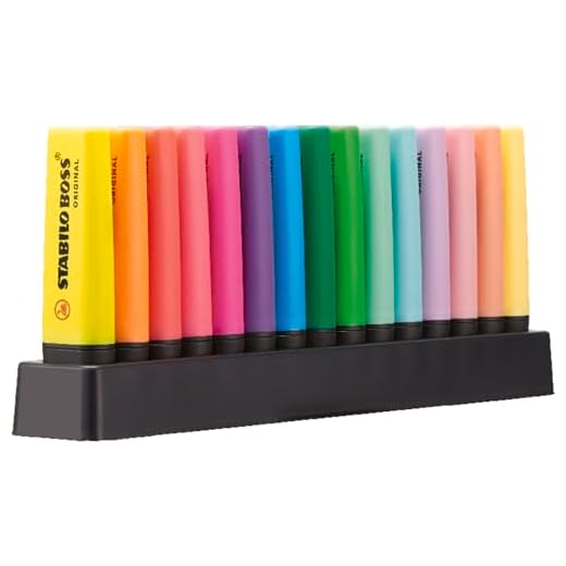 Textmarker - STABILO BOSS ORIGINAL - 15er Tischset - 9 Leuchtfarben, 6 Pastellfarben