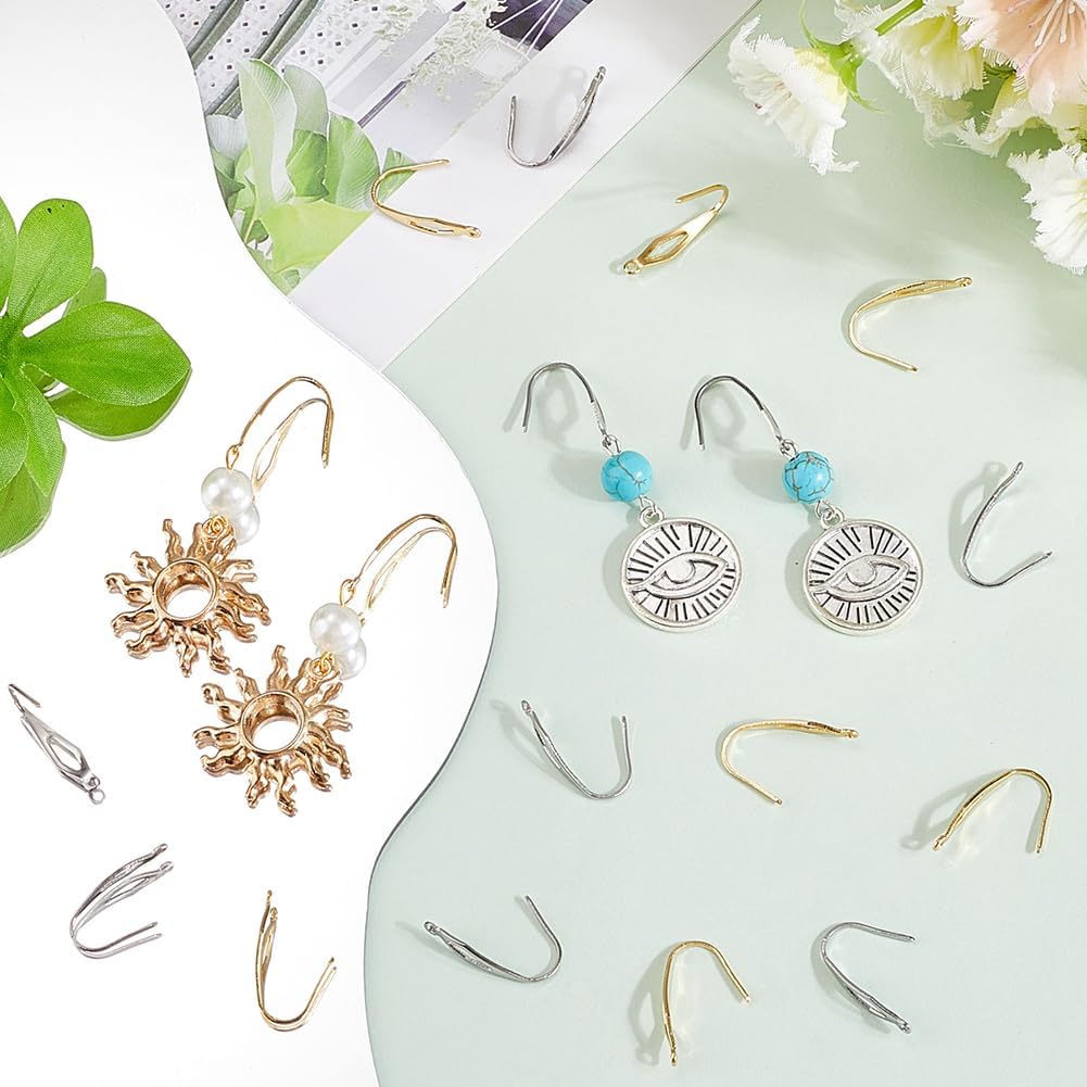 SUNNYCLUE 1 Box 80Pcs French Hook Ear Wires Stainless Steel Earring Hooks Metal 18K Gold Plated Silver Wide Fishing Earrings Wire Hook with Vertical Loop for Jewelry Making Findings DIY Crafts Women - Image 4