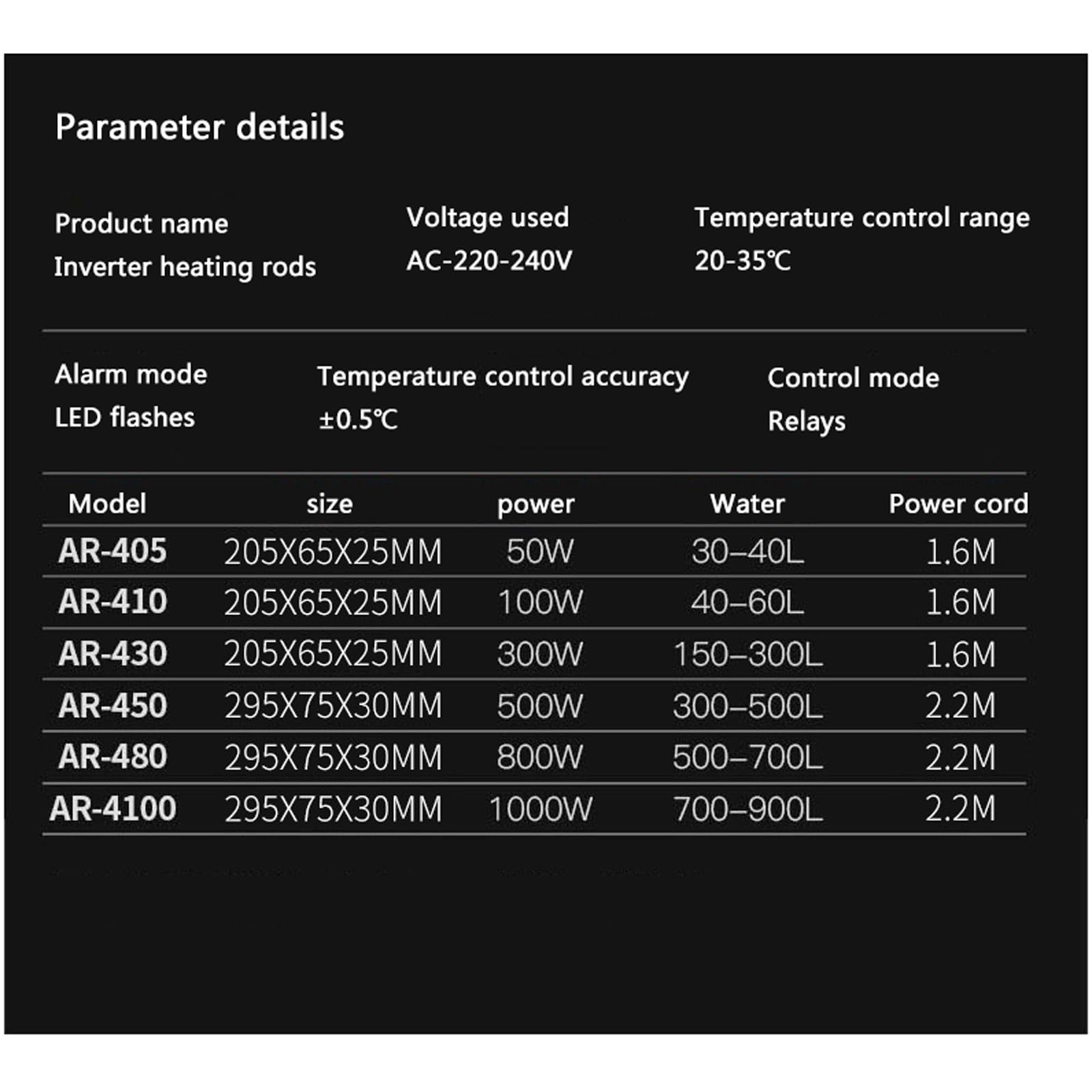 Varilla calefactora PTC, Calentador automático de conversión de frecuencia con Varilla calefactora para Tanque de Peces con Ahorro de Temperatura Constante, 100W (800W)