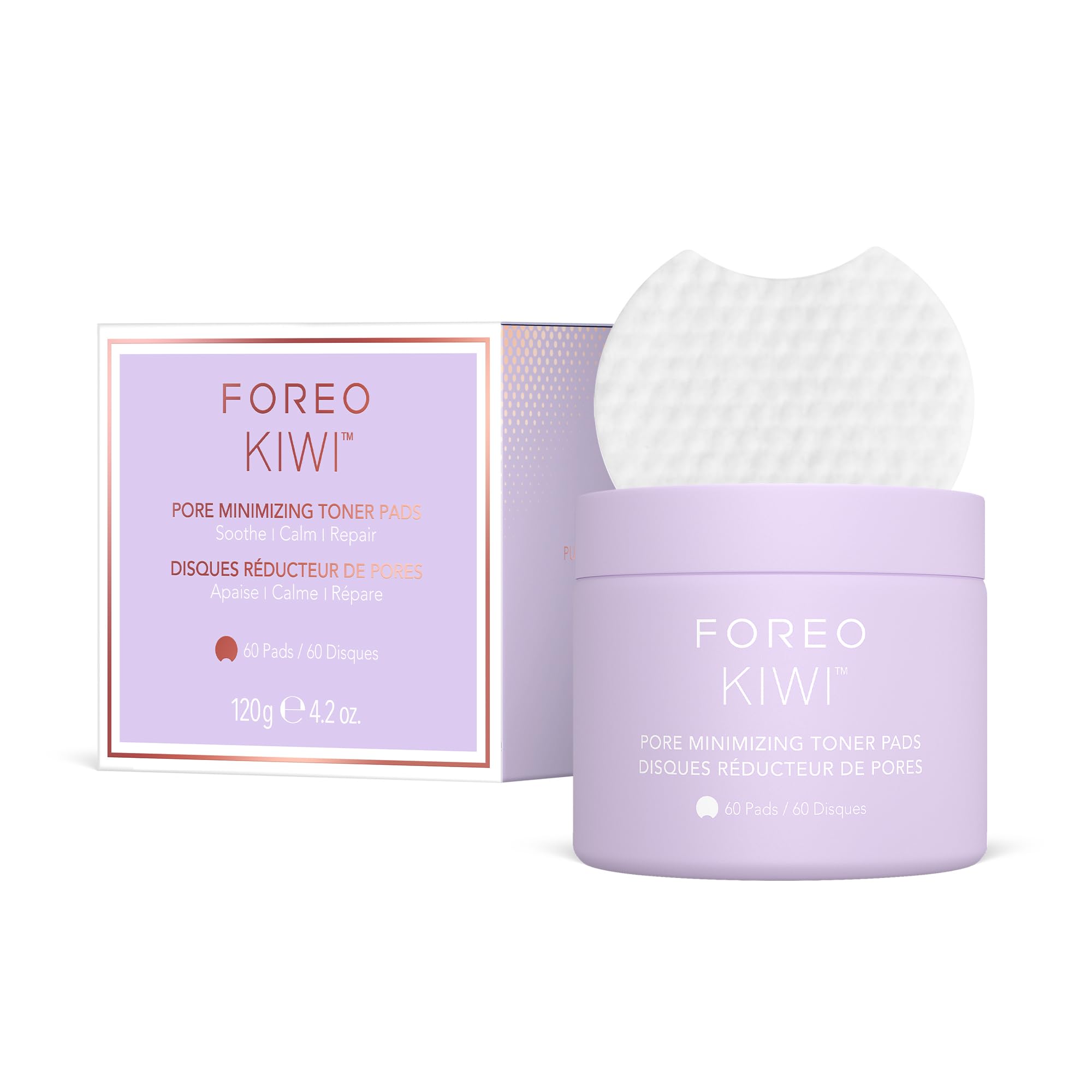 FOREO KIWI Porenverfeinernde Toner-Pads 60 Stück - Zaubernuss & Centella Asiatica Exfolierende Gesichtspads für fettige, zu Akne neigende Haut - Verfeinern die Poren & lindern Rötungen