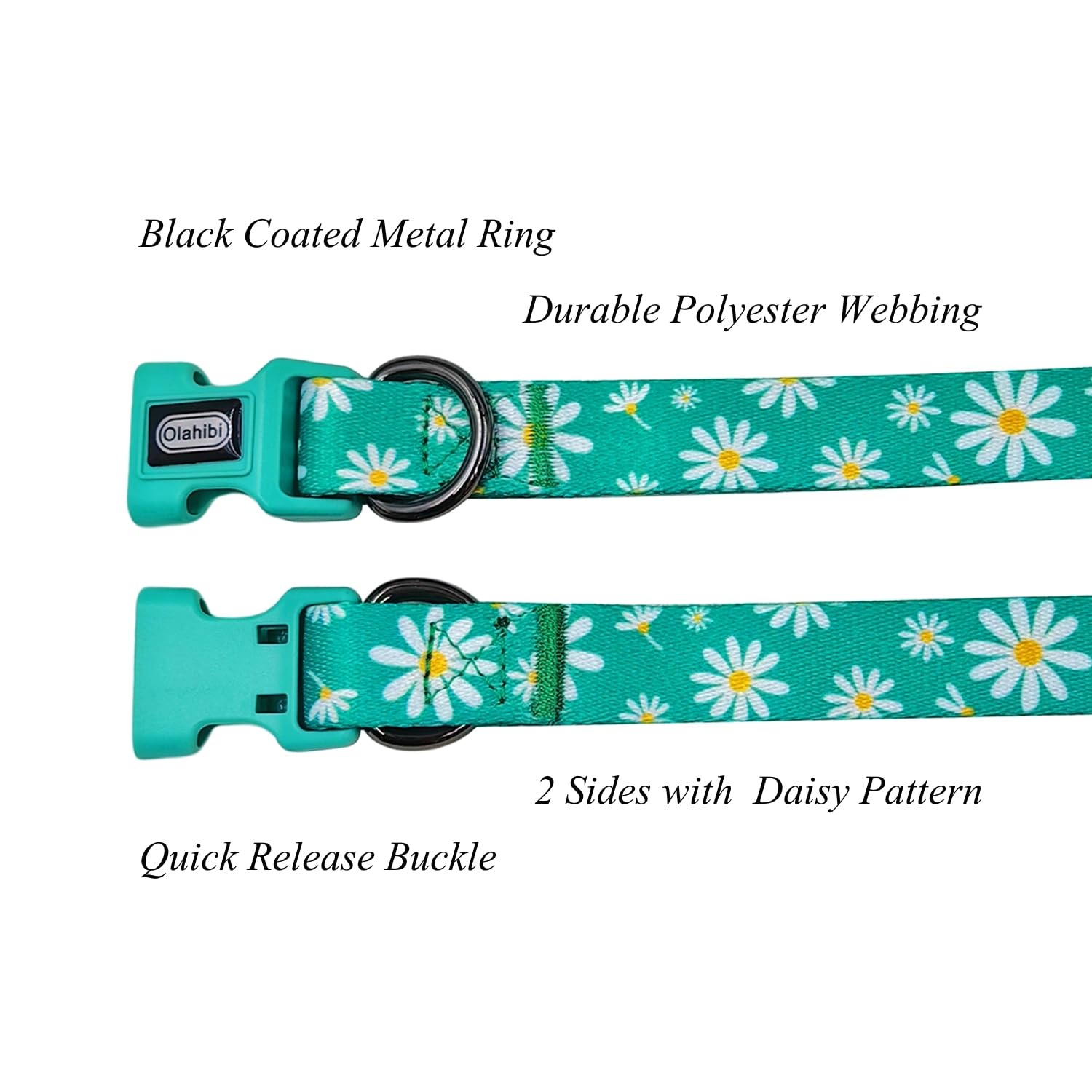 Olahibi Dog Collar and Leash Combo Set, Floral Pattern, Polyester Material, 150CM Matching Leash, for Small Dogs.(S, Green Daisy) - Image 3