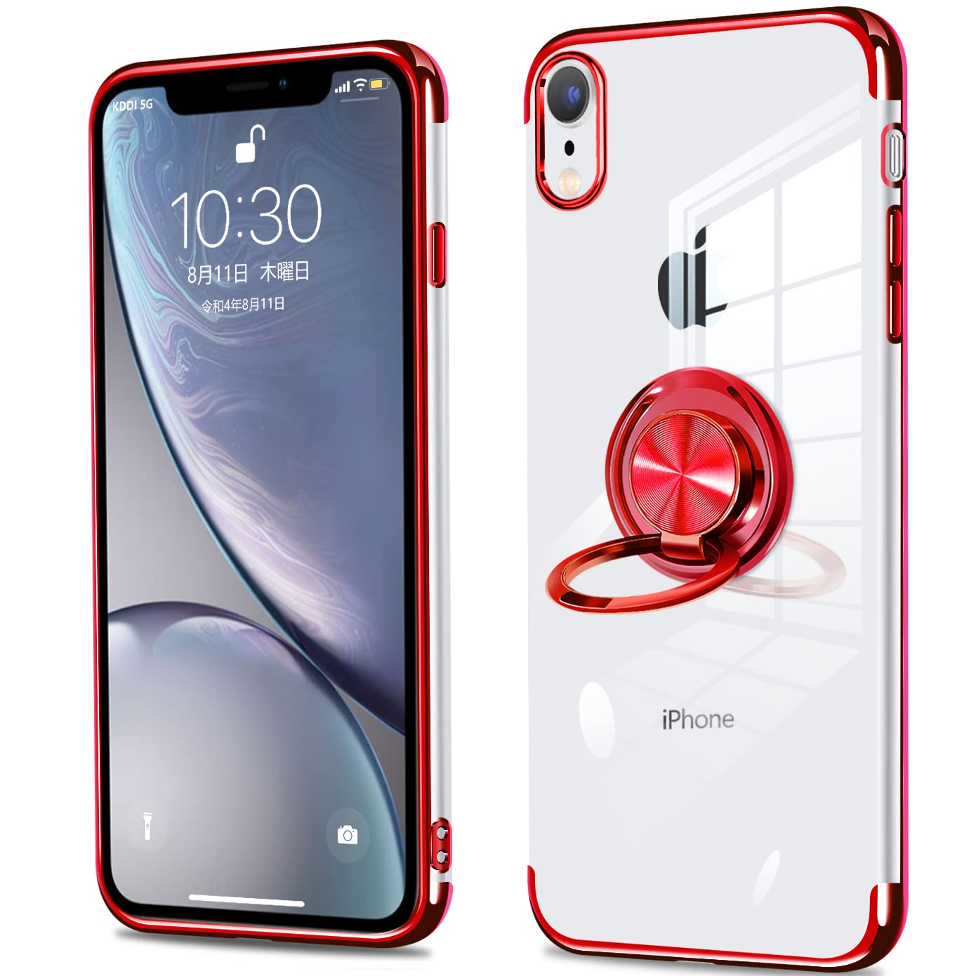 Amazon.co.jp: iPhone XR ケース リング付き クリア 赤 アイフォンxr 