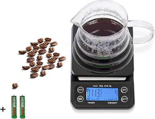 huismart escala de café con temporizador digital báscula de cocina alimentos escala multifuncional LCD wazul Backlit pilas incluidas color negro