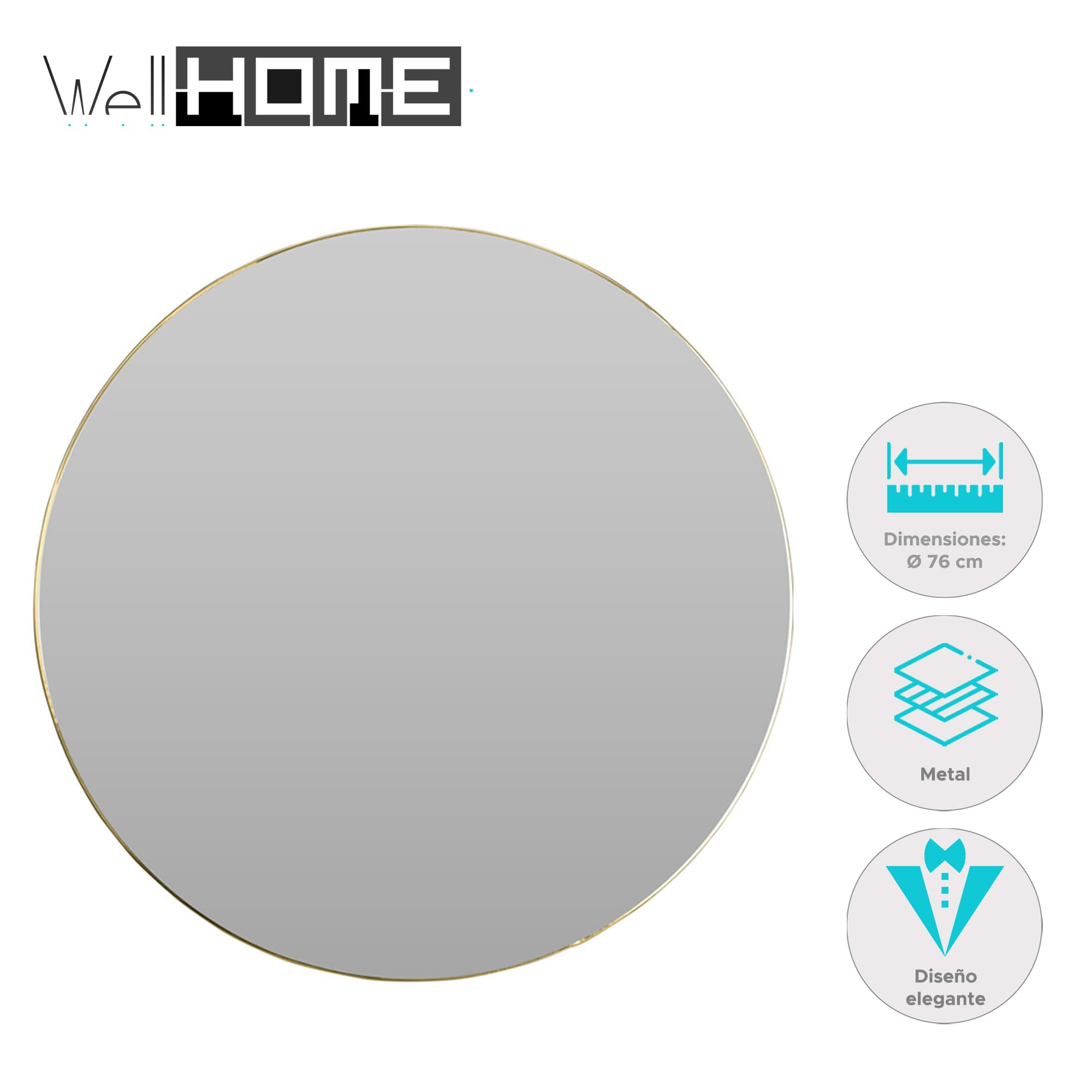 WELL HOME MOBILIARIO & DECORACIÓN Specchio rotondo in metallo dorato Ø76 cm