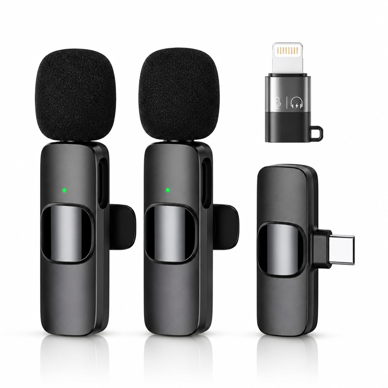 Kabelloses Lavalier Mikrofon für iPhone & Android | Mini Funkmikrofon mit USB-C & Lightning, DSP-Rauschunterdrückung, Plug & Play, 10 Std. Akku