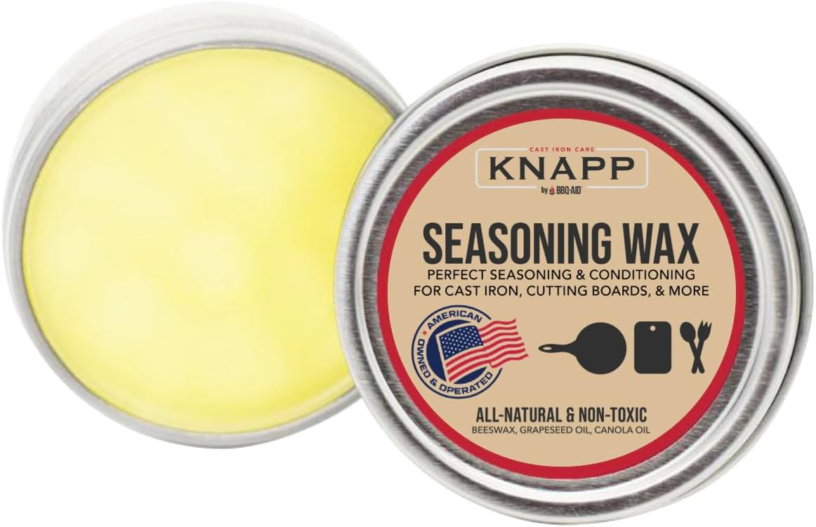 Knapp Made Cast Iron Seasoning Wax and Carbon Steel Seasoning Wax - 2 Oz Unique Blend of Natural Oils and Beeswax - Restore Cast Iron, Steel, Cutting Board, Kitchenware.Wood Furniture