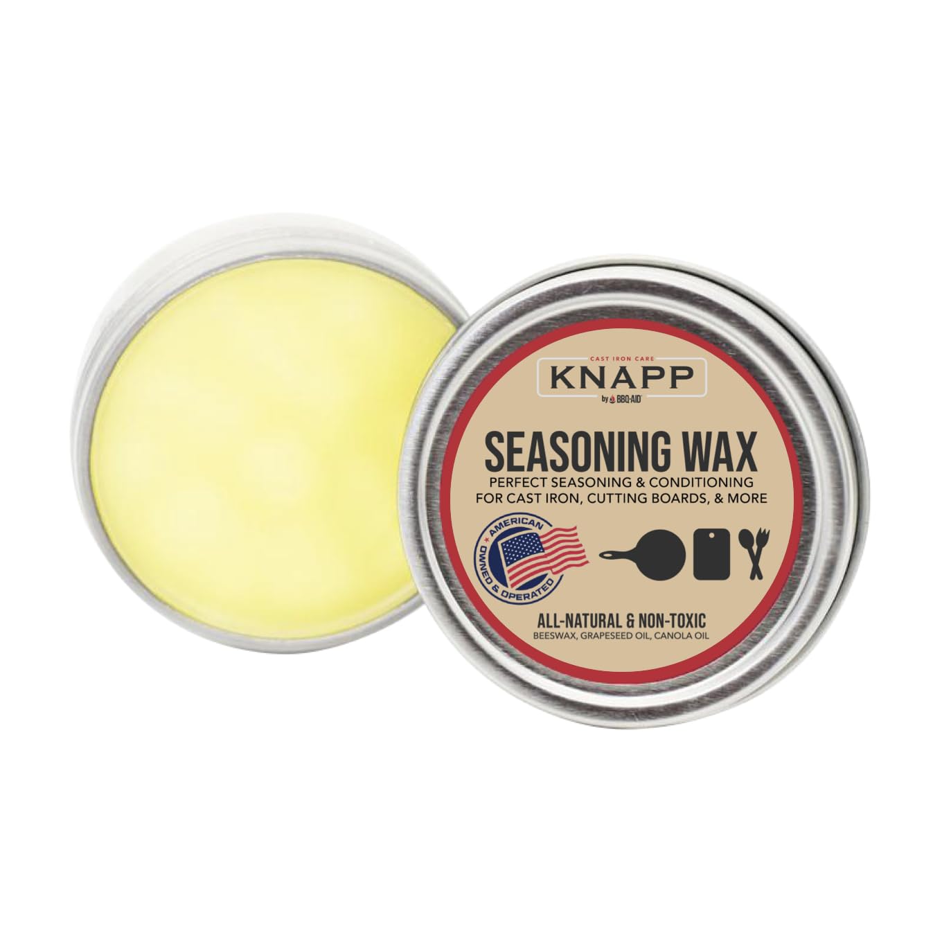 Knapp Made Cast Iron Seasoning Wax and Carbon Steel Seasoning Wax - 2 Oz Unique Blend of Natural Oils and Beeswax - Restore Cast Iron, Steel, Cutting Board, Kitchenware.Wood Furniture Seasoning wax