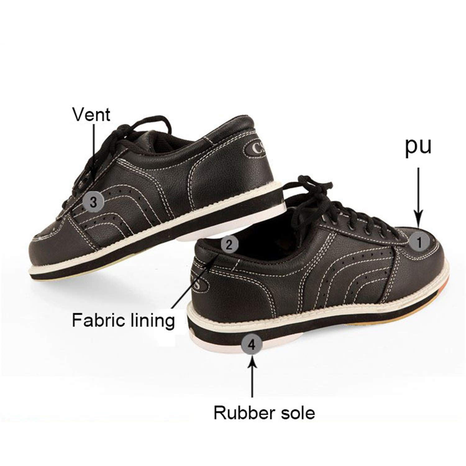 Herren Bowlingschuhe, Leichte Schüsseln Schuhe rutschfeste Komfort Bowling Trainer Lace Up Casual Schuhe Für Mädchen Frauen Jungen,Schwarz,44