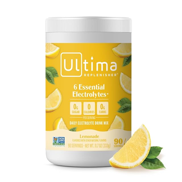 Ultima Replenisher Daily Electrolyte Powder Drink Mix Sugar Free Lemonade 90 Servings Hydration Powder with 6 Key Electrolytes