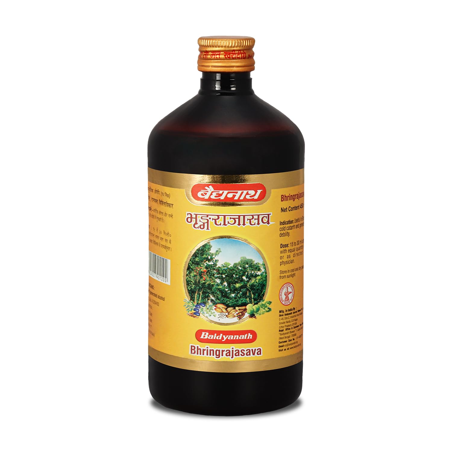 BAIDYANATH AYURVED Bhringrajasava, Syrup (450 Ml) | Helps To Manage Common Cold, Cough & Premature Greying Of Hair | Maintains Overall Wellbeing (Pack Of 1)