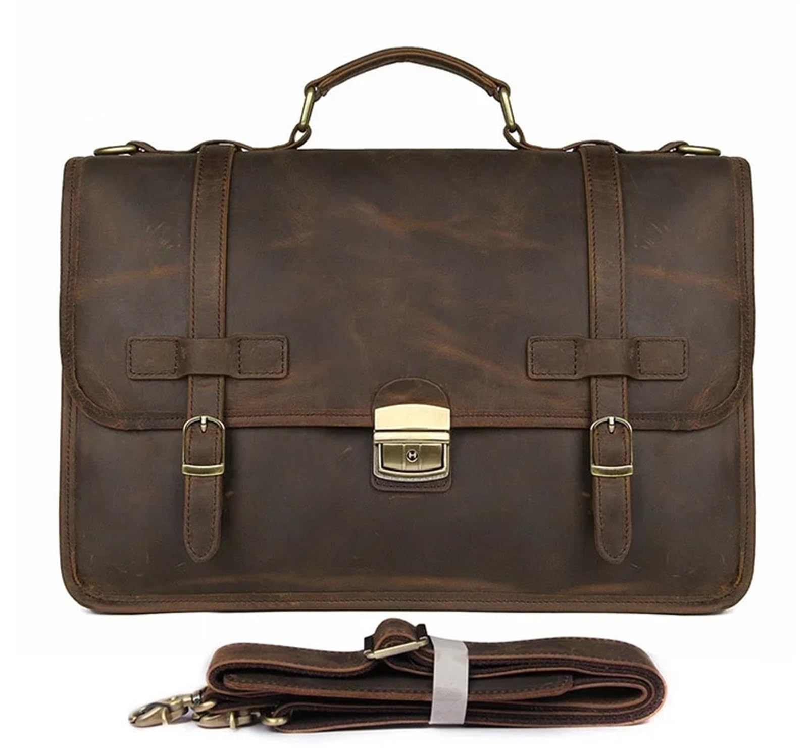 Bolso Mensajero Hombre Maletín de cuero for hombre, bolso de negocios de cuero genuino, bolso de cuero marrón for portátil.