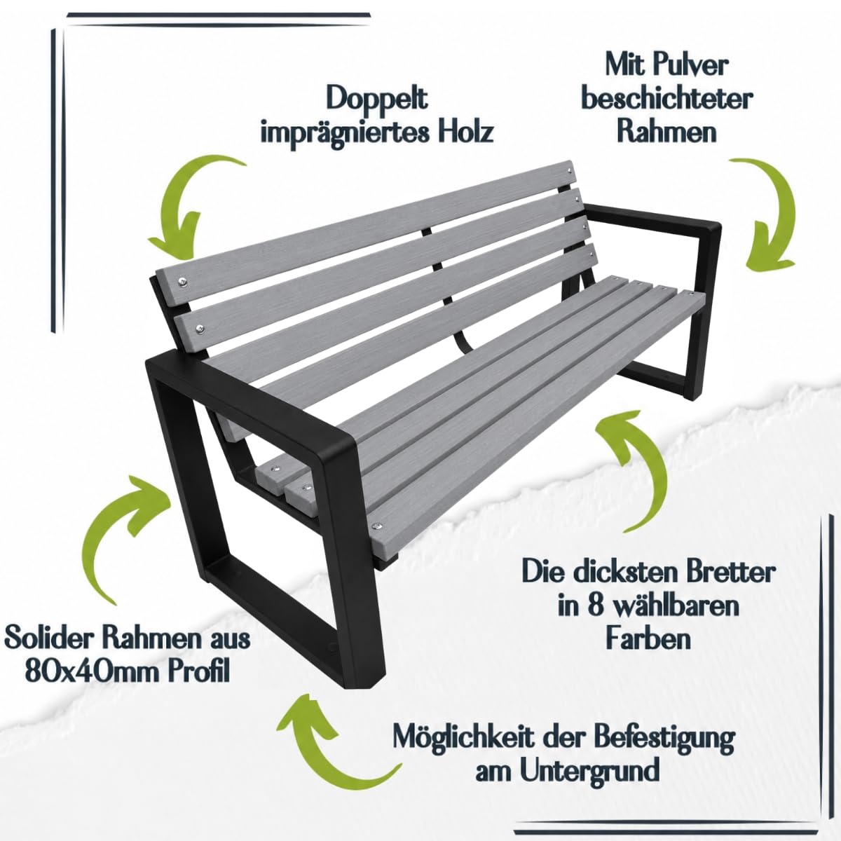Banc de Jardin en Bois 125 cm, Banc Extérieur Jardin en Métal 500 kg
