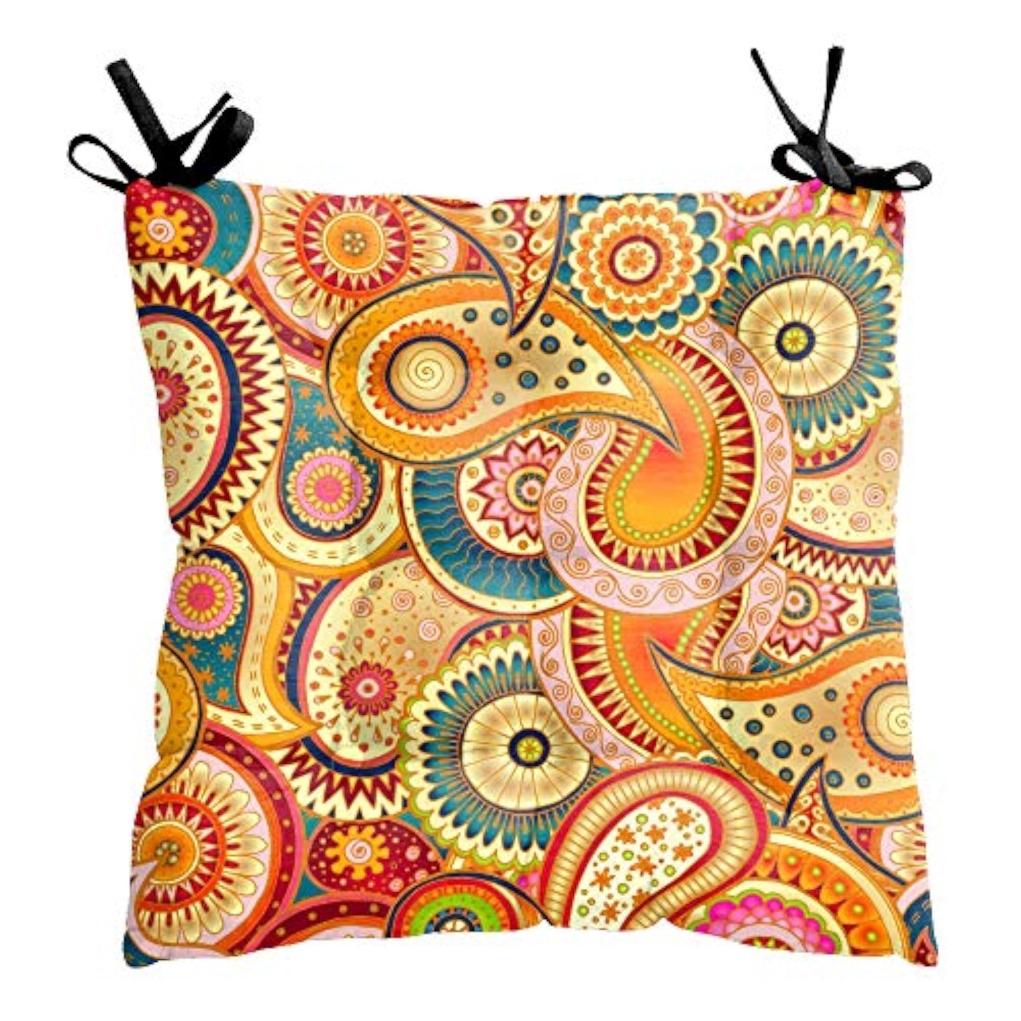Flower Printed Square Chair Pads, Large Cushion for Dining
